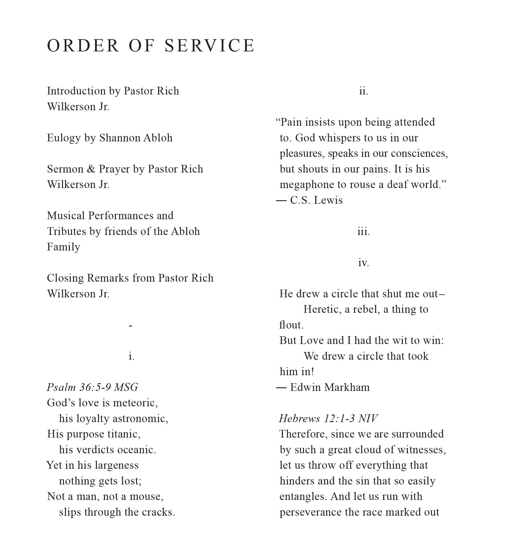 Order of service - Page 1